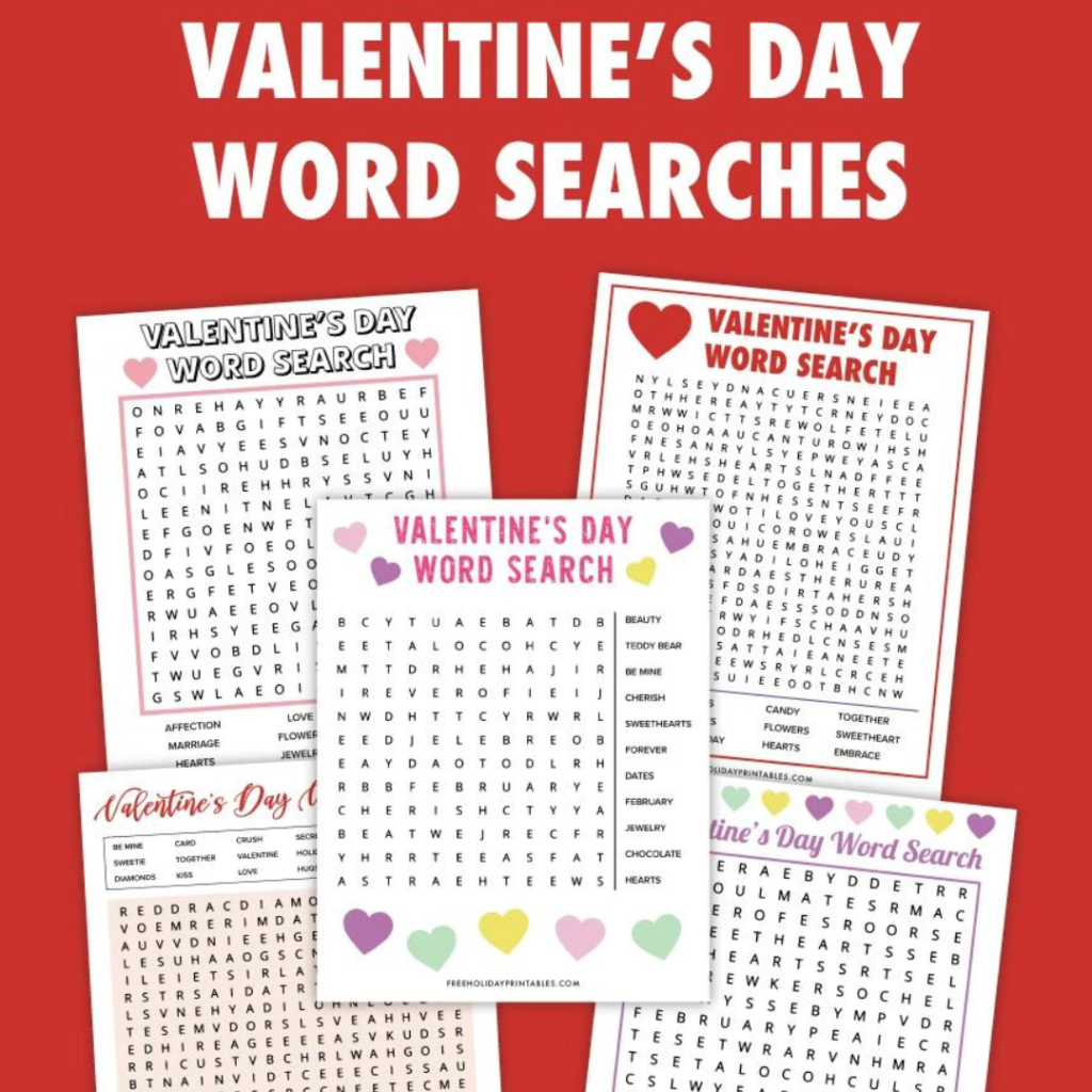 5 Free Printable Valentine’s Day Word Searches