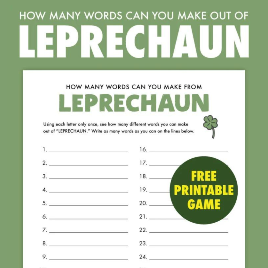 Free Printable How many words can you make out of Leprechaun game